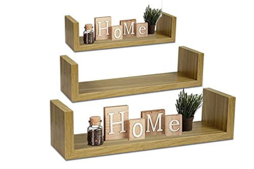 Estantería de pared de madera clara, juego de 3 unidades, con bordes modernos, 60 x 50 x 40 cm Cover