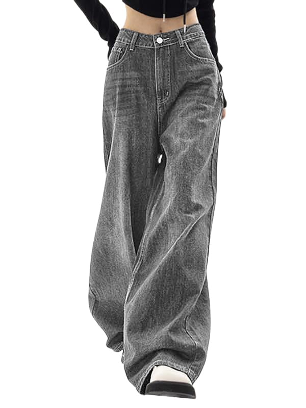 EMMIOL Women's Baggy Wide Leg Jeans Distress Adjustable Waist
