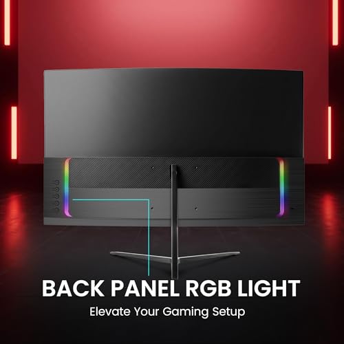 Image of FRONTECH 27-Inch (68.58 cm) Curved Gaming LED Monitor, Full HD 1080p, 120Hz Refresh Rate, RGB Lights, HDMI & VGA Dual Input, Wall Mountable, 3 Years Warranty (MON-0053A)
