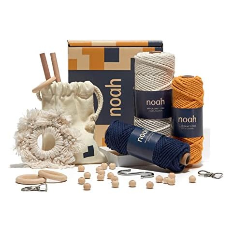 noah Macrame Kit - Includes Cotton Macrame Cord, Accessories, Wooden Poles and Instructions - Galentine & Valentine Day Gift Idea (Classic Colours) Cover