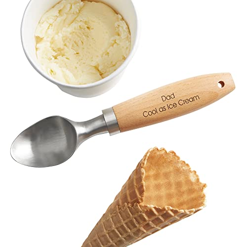 Personalization Universe Custom Engraved Ice Cream Scoop - Premium Stainless Steel with Wooden Handle, Perfect Father's Day & Dad's Birthday Gift, Personalized Ice Cream Scooper for Dad