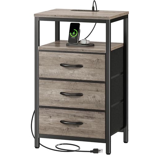 Huuger Mesita de noche con estación de carga, mesa auxiliar de 27...