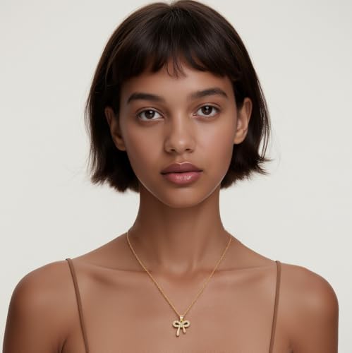 Image of Reffeer Solid 925 Sterling Silver CZ Bow Necklace Chain for Women Teen Girls Crystal Bow Pendant Necklace Choker Bowknot