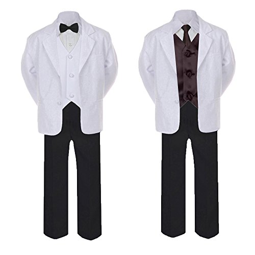 7pc Boy Formal Black & White Suit Tux Set Satin Necktie & Vest Baby Sm-20 Teen