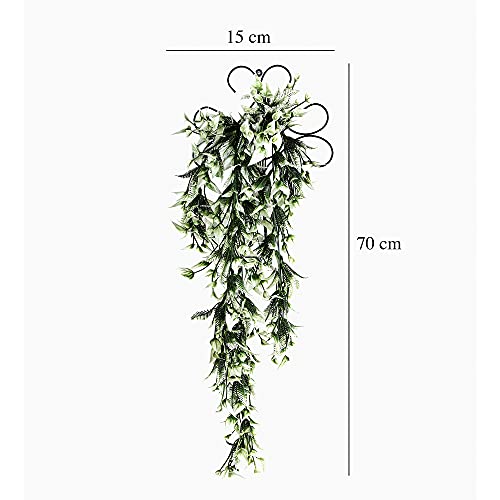 Image of Foliyaj Artificial Greenish White Flower Leaf Vine with Metal Wall Stand | Decoration Items for Living Room | Creeper for Wall Decor (Length 70 cm + 1 Metal Wall Stand)