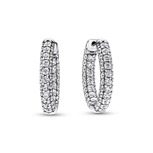 PANDORA Timeless Pavé Single-Row Hoop Earrings - Gift for Her - Sterling Silver Hoop Earrings with Cubic Zirconia for Women - With Gift Box2