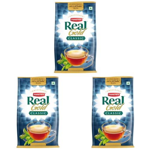 Image of Rungtas Real Gold Classic Tea - 250g | Premium Blend of Fresh Kadak Ctc Chai | Blend of 10% Darjeeling Premium Black Long Leaf (Pack of 3)