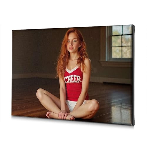 Toile de salle de bain vintage pom-pom girl rouge tableau 20x30