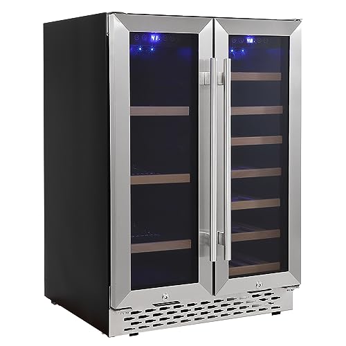 Garvee LXAI-PHO_0XWZ Wine and Beverage Refrigerator-2 Independent Temperature Zones, Large Capacity & Removable Rack, Built-in or Freestanding Installation, with Lock, Black