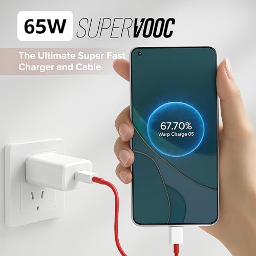 Image of KALIAT 65W Fast Charger Adapter with USB Type-C Cable | Compatible with OnePlus 12R /11R /Nord, Realme, Oppo, Redmi, Mi, Galaxy | SuperVOOC VOOC PD Dart Dash Fast Charging Brick