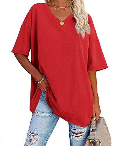 Ebifin Damen Oversize T Shirt mit V-Ausschnitt Kurzärmeliges Casual...