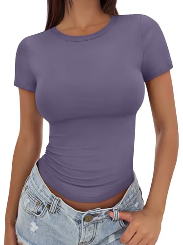 Image of Trendy Queen Womens Basic T Shirts - Stretchy Soft Slim Fit Short Sleeve Y2k Cute Summer Crop Workout Tops