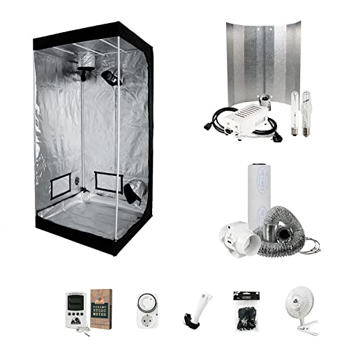 Cultivalley Growzelt - Juego completo de 100 x 100 x 200 cm y 400 W NDL MH crecimiento y HPS floración Plug & Play y 160 m³ estándar de aire acondicionado con AKF Cover