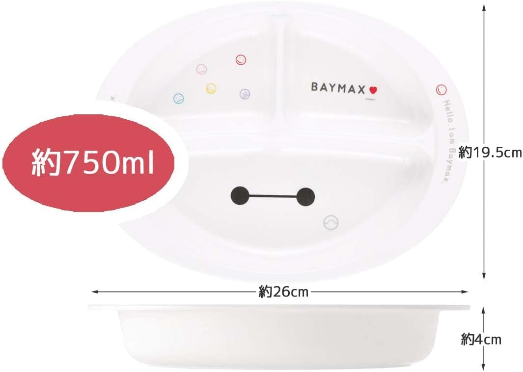 Skater M370-A Children's Plate, Melamine Lunch Plate, Dish, Disney, Baymax, 25.4 fl oz (750 ml)