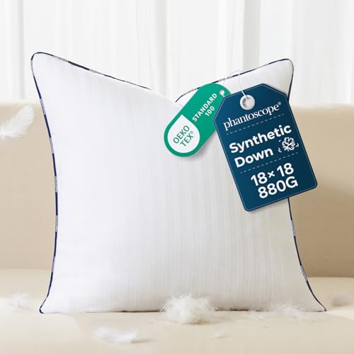 Phantoscope 18x18 Synthetic Down Pillow Insert, Cotton Cover