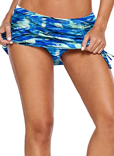 REKITA Women Swim Skirt Solid Color Waistband Skort Bikini Bottom4