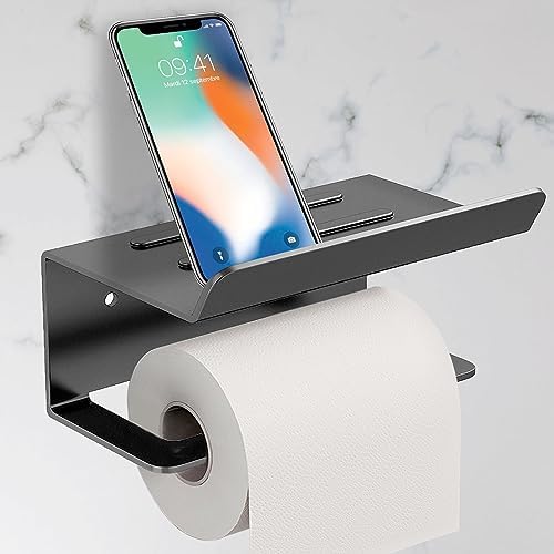 Porte Papier Toilette Avec ÉtAGère - Support Mural Auto-Adhésif Ou Vis - Acier Inoxydable 304 - Design Moderne