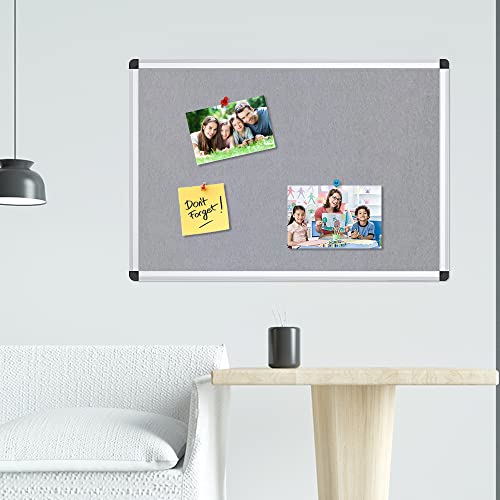 VIZ-PRO Notice Board Felt Grey, Silver Aluminium Frame, 90 X 60 cm