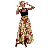 Falda Larga de Cintura Alta para Mujer con pañuelo a Juego, Estampado Ankara Africano, Conjunto étnico Veraniego, Elegante y cómodo, Ideal Verano, Vacaciones o Looks Boho Chic