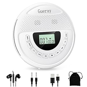 Gueray Tragbarer CD-Player mit Dual Stereo Lautsprechern Discman mit 1400mAh Akku CD-Player Persönlich für Auto und…