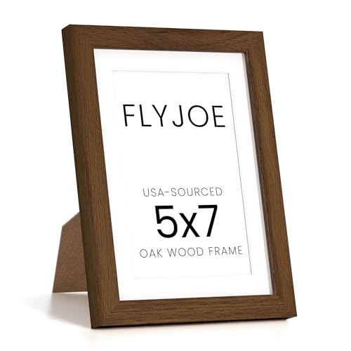 Image of FLYJOE 5x7 Oak Wood Picture Frame with Mat for 4x6, 5 by 7 USA-Sourced Natural Solid Wooden Photo Frame for Wall & Tabletop Display, Shatterproof Plexiglass, 1 Pack, Walnut Color