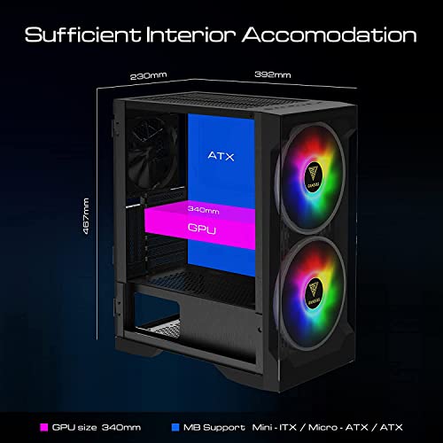 Image of GAMDIAS ATX Mid Tower Gaming Computer Case for Desktops & PC, 2X 200mm ARGB LED PC Case Fans Sync with Motherboards, Support Front 360mm & Top 240mm Cooler, Front & Side Tempered Glass Black