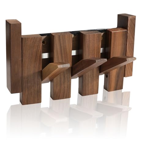 Evionlin Porte-manteau en bois mural avec 3 crochets - Porte-manteau mural en bois noyer