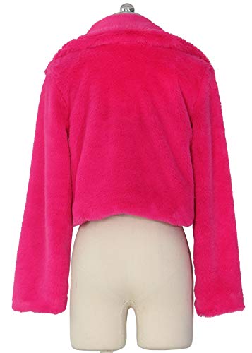 Nihsatin Womens Solid Cropped Long Sleeve Shaggy Jacket Lapel Faux Fur Coat Outwear Warm Winter #TOP4