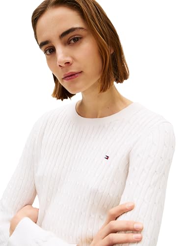 Image of Tommy Hilfiger Women's Cable Knit Crew Neck Sweater Lightweight Pullover