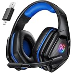 Tatybo Wireless Gaming Headset for PC Ps5 Ps4, 2.4GHz USB & Type-C & Bluetooth Gaming Headphones with Mic, 40H Battery Comfortable Gaming Headsets for Switch Laptop Mobile Mac (Black Blue)