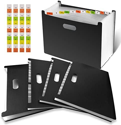 wapstibck 5PCS Accordion File Organizer with A-Z Tabs, 13 Pocket A4 Letter Size Expanding File Folder, Plastic Monthly Receipt Bill Document Organizer(Black)