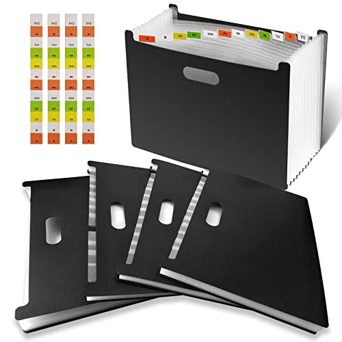 Wapstibck 5Pcs Accordion File Organizer With A-Z Tabs, 13 Pocket A4 Letter Size Expanding File Folder, Plastic Monthly Receipt Bill Document Organizer(Black) #TOP23