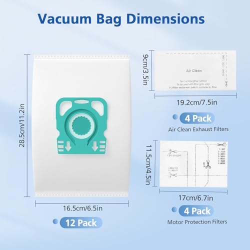 Image of 12 Pack Vacuum Bags for HyClean Air TU & CO Vacuum Cleaner Bags Compatible with Miele Guard L1, M1 and S1 Vacuum Cleaners, 12 Dust Bags, 4 AirClean Exhaust Filters & 4 Motor Protection Filters