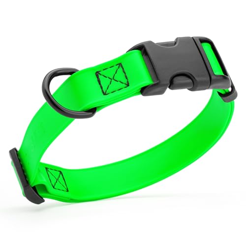Image of Dogline Biothane Waterproof Dog Collar with Quick Release Buckle Strong Coated Nylon Webbing with Odor- Proof for Easy Care Easy to Clean Fits Small Medium Large Dogs, Lime Green 1 inch W 15-25 inch L