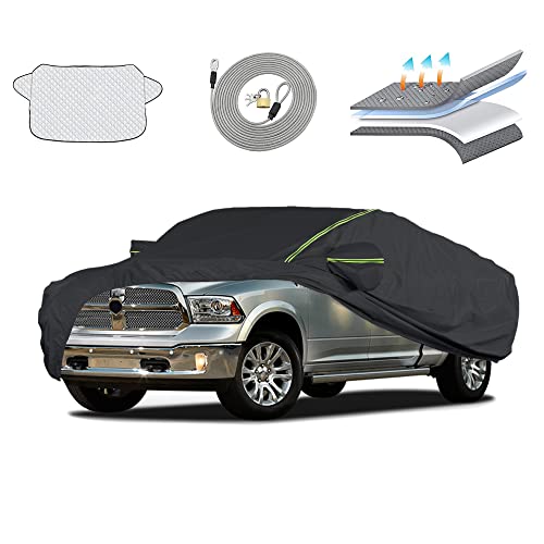 Pickup Truck Cover Waterproof All Weather for Automobiles, Gvriovio 300D Oxford Outdoor Full Exterior Covers Sun Hail UV Snow Dust Protection with Zipper, Universal Up to 248 Inch (Black)…