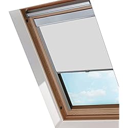 Persianas Para Techo SWANEW Estor Enrollable, Cortina Opaca para Ventana de Techo, 100% Opaca, con Función de Aislamiento Térmico, Gris F04 (49.3x74.0cm)