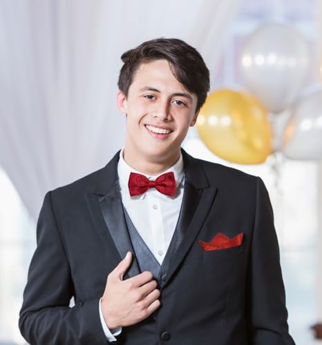 Image of MDSTYLE Bow Ties for Men Pre-Tied Adjustable - Classic Men's Bow Tie - Tuxedo Wedding Formal Bowtie Solid Color Bowties (Burgundy Bow Tie and Pocket Square)