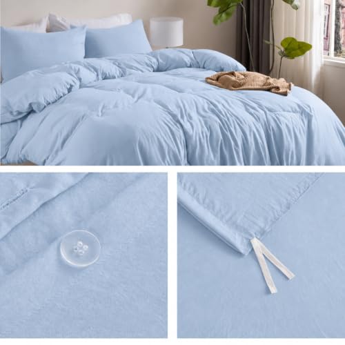 Image of Washed Light Blue Duvet Cover Set King Size,2 Pillow Shams, No Comforter