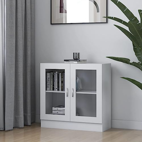 Willood Vitrinenschrank Bücherschrank Aktenschrank Büroschrank Vitrine Schrank Bücherregal Sideboard Weiß 82,5x30,5x80 cm Holzwerkstoff
