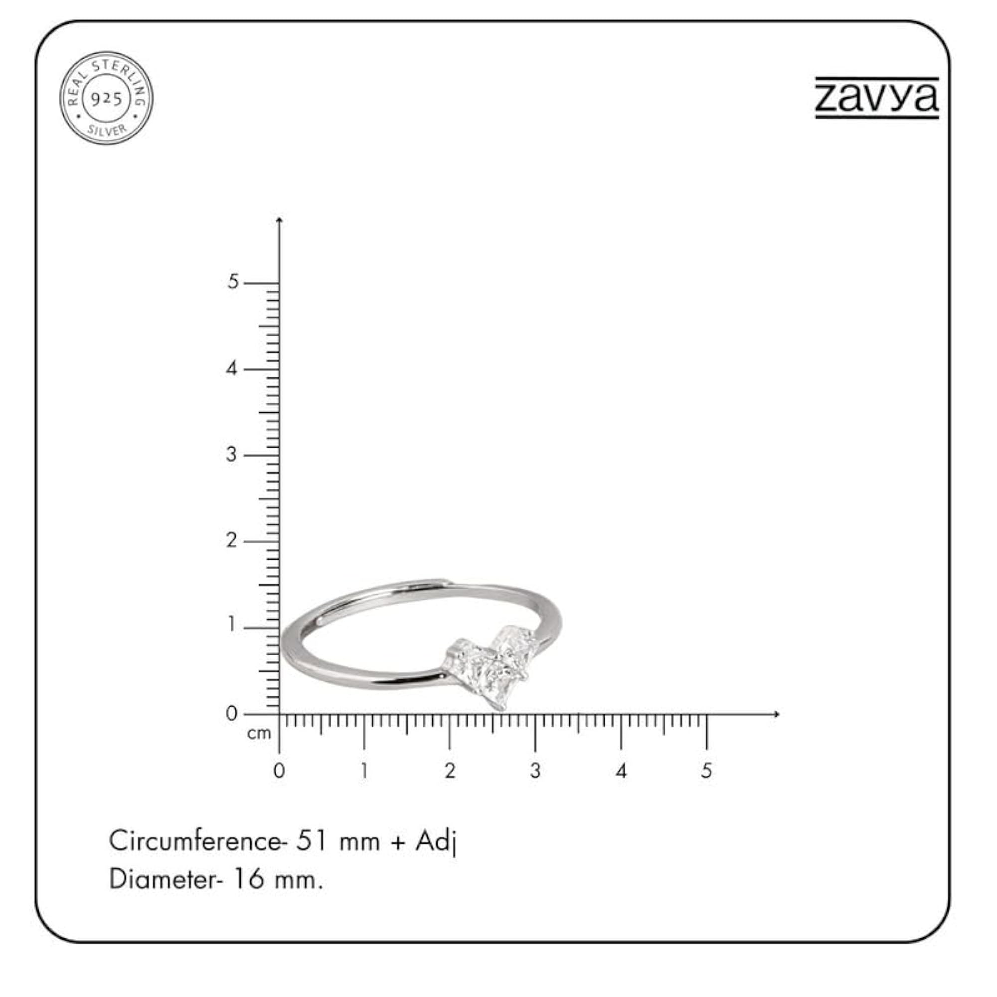 925 Sterling Silver Heart Shape CZ Rhodium Plated Ring