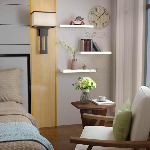Image of Aries Wooden Floating Wall Shelf| Wall Rack Shelf | Wall Mount for Living Room, Bedroom, Kitchen (Set of 3 White, XX-Large (24inches))