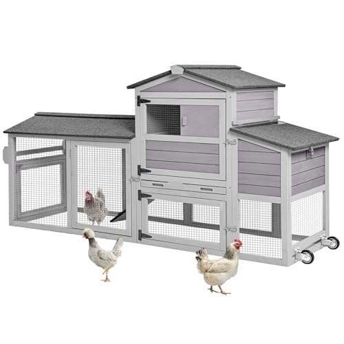 MEDEHOO 80in Chicken Coop with Wheels - Expandable Large Waterproof Chicken House for Outdoor with Nesting Box, Leakproof Pull-on Tray, and UV-Resistant Roof
