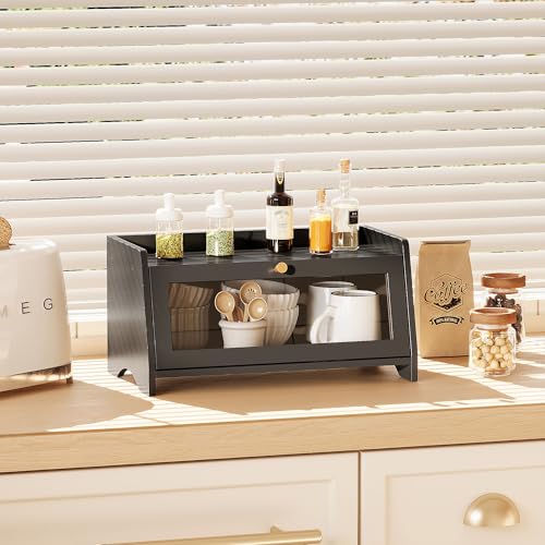 BAMBANG Bread Bin for Kitchen Countertop, Bamboo Bread Box Wooden Farmhouse Bread Storage Container, Small Breadbox Organizer for Counter Cabinet Pantry, Black - Cosy Home Interiors BAMBANG Bread Bin for Kitchen Countertop, Bamboo Bread Box Wooden Farmhouse Bread Storage Container, Small Breadbox Organizer for Counter Cabinet Pantry, Black - Image 5