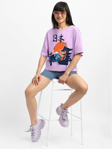 Image of JUNEBERRY Women's Cotton Graphic Print Oversized Fit T-Shirt