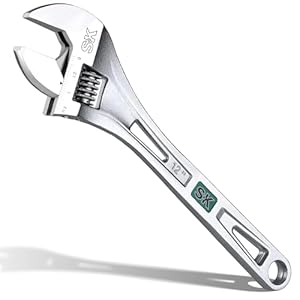 SK 12-Inch Adjustable Wrench, 1-1/2″ Jaw Capacity, Cr-V Steel, SAE&Metric Scales