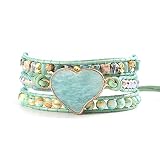 Linisorn Amazonite Japser Faceted Heart Couple Balance Wrap Bracelets, Blue, Middle