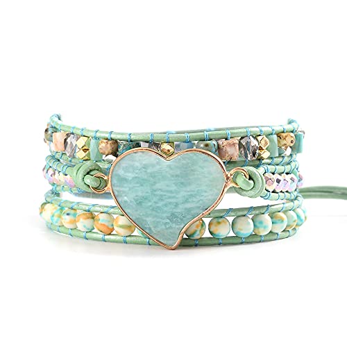 Linisorn Amazonite Japser Faceted Heart Couple Balance Wrap Bracelets, Blue, Middle #TOP26