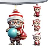 猫 クリスマスツリーオーナメント,2D 平面アクリル 猫 ペンダント 車用 - 4個セットのかわいい子猫ペンダントクリスマスツリー車のミラー用 | ホリデー ギャザリング クリスマス ツリー デコレーション ストッキング スタッファー