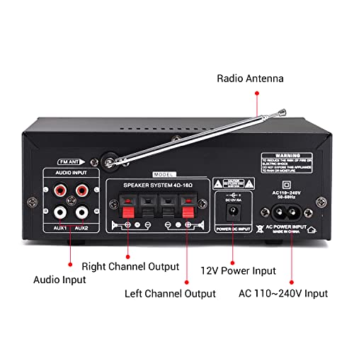 Facmogu Ak55 Bluetooth Stereo Power Amplifier, Rms 70Wx2 Max 450Wx2, 2Ch Hi-Fi Sound Audio Amp Stereo Receiver For Home Theater Speakers, Bass Treble Control, W/Aux, Rca, Usb, Mic In, Fm Radio, Echo #TOP4