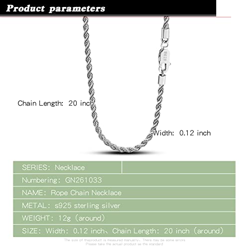 Men 925 Sterling Silver 3mm Twist Rope Chain Necklace Women Diamond Cut Clasp Rope Box Chain 16 "17" 18 "19" 20 "22" 24 "26" 28 "30" Chocker Jewelry Gifts3